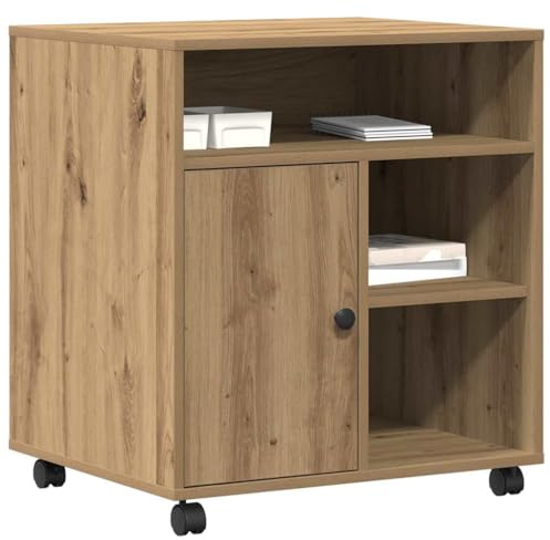 vidaXL Supporto per Stampante Rovere Artigianale 60 x 50 x 67 cm, Organizzatore da scrivania Rustico, Supporto per Stampante Rettangolare, Carrello Mobile con Ruote, Legno ingegnerizzato Compatto