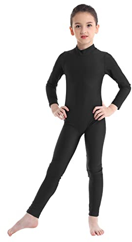 Chaoyinn Kids Boys Girls Mock Neck Long Sleeve Unitard Leotard Full Length Bodysuit Jumpsuit Catsuit Dancewear Black 13-14 Years