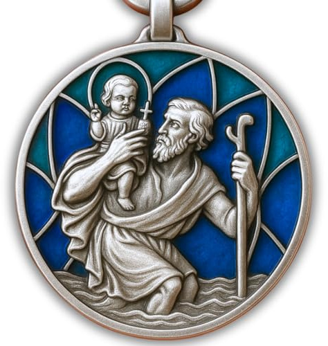 ELBKAISER Porte-clés voiture - Pendentif Saint Christophe automobiliste - Bleu émail