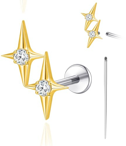 limerencia 18G Ohrstecker mit flacher Rückseite, hypoallergenes Titan Innengewinde Piercing Schmuck für Tragus/Helix/Knorpel/Concha/Medusa/Nase/Labret, 1 Stück