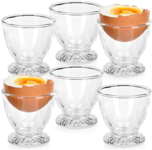 Vilde Eierbecher Set 6-teilig Glas, 5x5 cm Spülmaschinenfest | Lebensmittelecht Ideal für Weich- Hartgekochte Eier Klassisches Design für Frühstück Festliche Anlässe Stabil Vielseitig