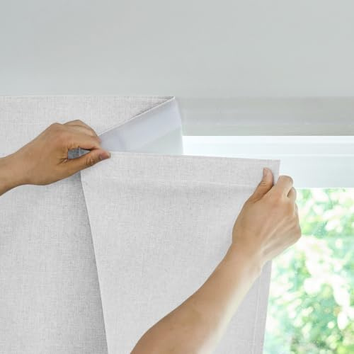 Jilron Cortina de puerta opaca adhesiva 100% opaca sin perforación interior dormitorio salón protección solar ventana interior protección térmica (gris-blanco-alto 101 x ancho 64 cm) pack de 1