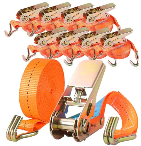 Pamatio 8er Set Spanngurte mit Ratsche, 5 m x 28 mm Spanngurt, Zurrgurt mit Haken, Ratschengurt DIN EN 12195, breit - belastbar bis 800 kg, TÜV/GS Geprüft