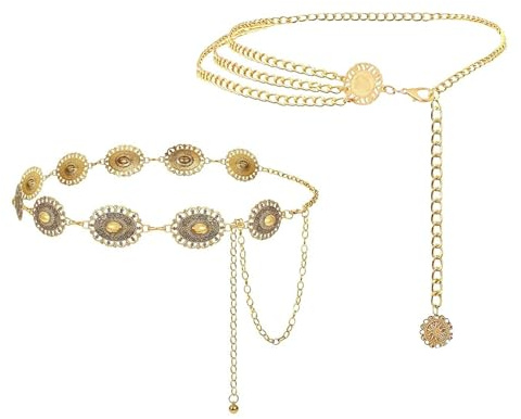 Snyvpra Bauchkette Gold, 2-Teiliges Set Mit Sonnenblumen-Design, Vielseitig Für Tageskleidung Und Abendgarderobe, Gürtel Gold Und Kettengürtel Gold, Ideal Für Partys Und Hochzeiten, Mehrschichtiger