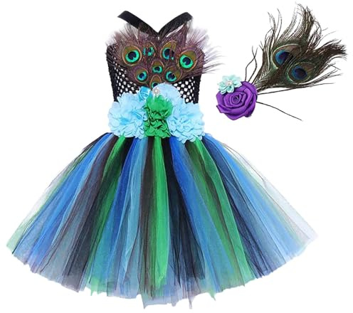 Fågel tutu kostymklänning – flicka djurfest, fjädernät – outfit set | färgglad fågel halloween kostymklänning, levande konstfjäder, tyllkjol ensemble för kostymfester, festivaler för barn