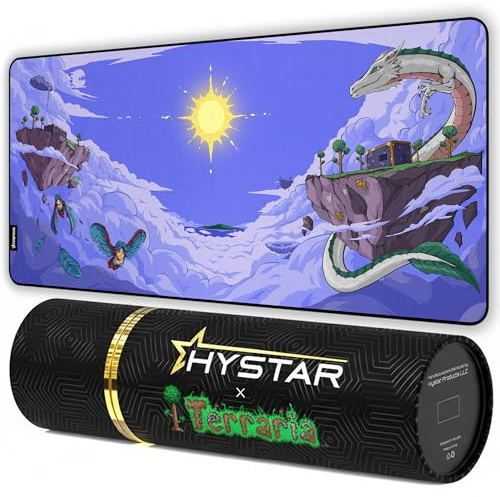 Hystar® x Terraria | Extended Gaming Mouse Pad | XXL 36 x 16 | 5mm Thick, Waterproof Surface, Smooth Polyester Fabric, and Natural Rubber Base (Floating Island)