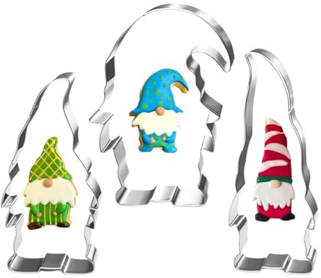 WeddHuis Moldes Galletas Navidad, 3 piezas de acero inoxidable para hornear y hacer infantiles, moldes y cortadores, temática (Grande), Gnomo, Cortadores Navideñas para Repostería y Gnomos Navideños.