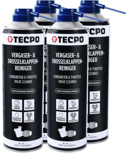 TECPO Limpiador de carburadores y válvulas de mariposa, 4 x 500 ml, disolvente AGR, limpiador de válvulas de carburador, inyectores, limpiador de boquillas
