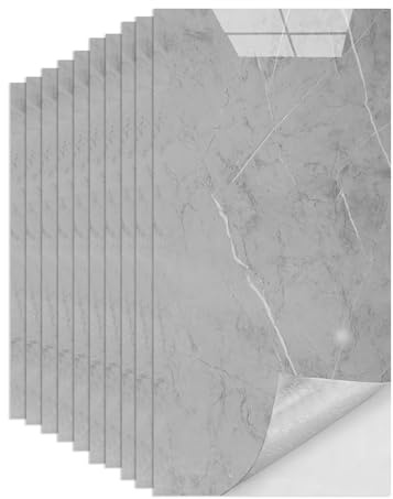 10 Stück Fliesenaufkleber Marmoroptik - 60x30cm Klebefliesen Küche, Selbstklebende Fliesen Wasserdicht, Abnehmbare Fliesen Folie für Küchenrückwand, Bad, Schrank, Grau