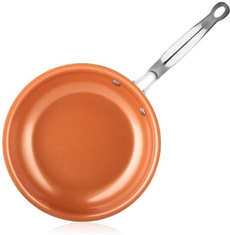 LIUHLFSR Frying Pan Nonstick with Ceramic Titanium Coating Round Copper Egg Kitchen Cookware for Gas Stove Induction Cooker(28cm)