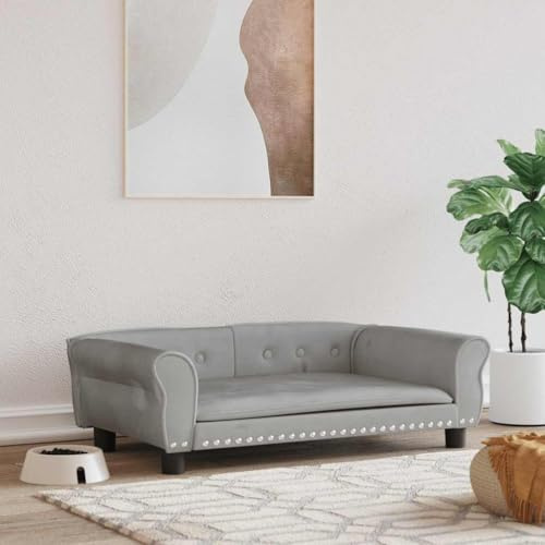 Mokuyary Ljusgrå sammet hundsäng 95 x 55 x 30 cm vattentät hundmadrass tvättbar med minnesskum, ortopedisk hundsoffa avtagbar anti-stress sängar