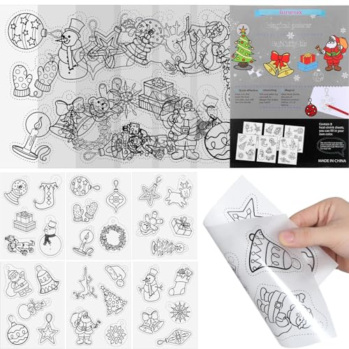 Kisangel 12 Stück Weihnachts Schrumpffolien mit Motiv 2X 6 Schrumpfblätter Wärmeempfindliche Bastelfolie für Schlüsselanhänger Deko