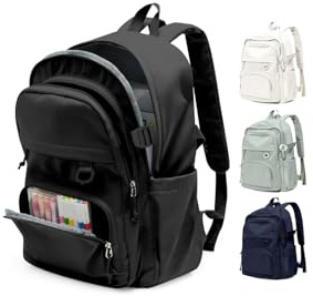 pectodox Sac à Dos College Homme Femme, Résistant Cartable Garcon Fille, Sac à Dos Scolaire Adolescents, Sac a dos avec Multi-poches, Loisir Unisexe Zaini Backpack,Noir