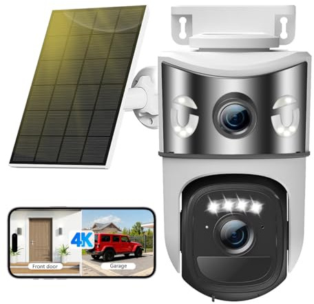 4K Caméra de Surveillance WiFi Extérieure Sans Fil,8MP Double Objectif Camera Extérieur Solaire Batterie avec Panneau,360°PTZ Sécurité à Domicile,Vision Nocturne,Suivi Automatique,Audio Bidirectionnel
