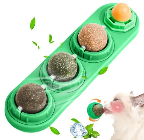 Katzenminze Kugeln für Katzen | 4 Stück Katzenminze Wandmontage-Kau-Ball - Katze Kauspielzeug,Reinigung, Kratzen, Bewegung, Unterhaltung, geistige Anregung, Training, Zuhause, Innenbereich & Reise