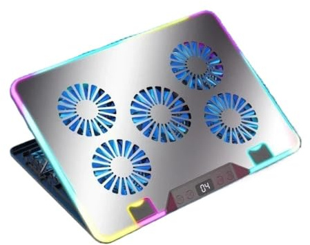 Soporte de refrigeración refrigerado por aire for portátil F36, 5 ventiladores, soporte ajustable multiángulo de 11-17,3 pulgadas for ordenador portátil con 2 pantallas LED USB(F36-5 Fans-Silver)