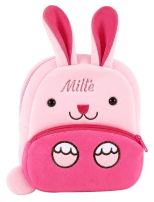 Sac À Dos Enfant Personnalisé Avec Nom Brodé Peluche Pour Tout Petit Garçons Et Filles Sac D'école Maternelle Souple Avec Bretelles Réglables Cadeau D'anniversaire Pour Enfants (Animal Lapin)