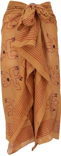 GURU SHOP Leichter Pareo Schal, Sarong, Handbedrucktes Baumwolltuch - Farb Kombination 35, Herren/Damen, 190x120 cm