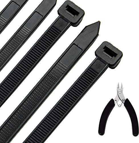 Kabelbinder 100 Stück 300 mm x 7,6 mm, UV-beständig, ultra stark, Schwarz mit 60 kg Zugfestigkeit, hitzebeständig, langlebig aus Nylon, inklusive Zange