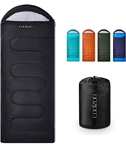 Coolzon Outdoor Sleeping Bag for Camping, for 3-4 Seasons, Adult Blanket, Small Packed Size, Ultralight Carry Bag, Soft, Thick and Warm, for Outdoor Camping, Travel, Hiking, Black