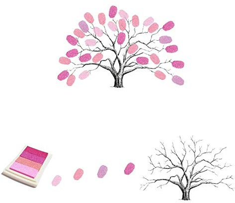 Zerodis 30x40cm DIY Fingerabdruck Malerei, Hochzeit Fingerabdruck Baum Gast Gästebuch Signatur Baum mit Inkpad Hochzeitsfeier Home Decoration