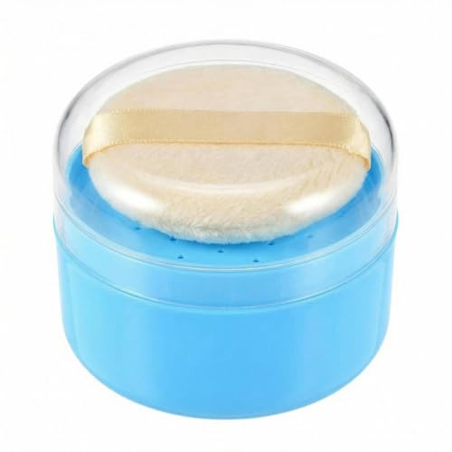 Talcum Powder Puff Box,Baby After-Bath Powder Puff Box Empty Body Powder Container,with Powder Puffs and Sifter,Perfect for Travel,Blue