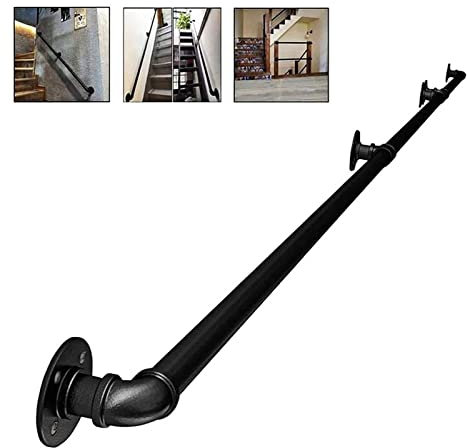 Corrimano Scale Corrimano For Tubi / A Vento Industriale Scala In Ferro Battuto In Ferro For Il Corrimano, A Domicilio Indoor Loft Contro Il Muro Vecchia Maniglia Anticellula Antiscivolo, Nero (1FT-20