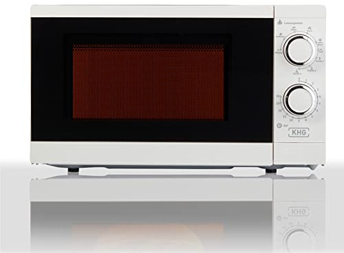 KHG Mikrowelle MW-20.1GW mit Grill 20l aus Metall in weiß, 6 Leistungsstufen und 3 Kombinationsstufen, bis 1.270 Watt, Drehscheibe, 30-min-Timer, Kindersicherung