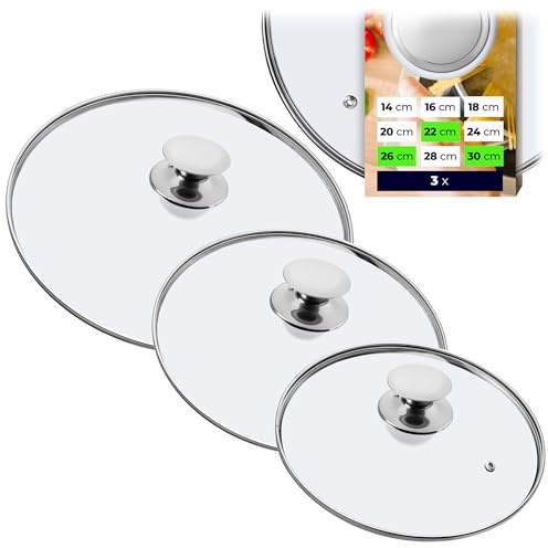 KADAX Ensemble de couvercles de casserole, couvercles universels en verre avec poignée, ensemble de couvercles résistants à la chaleur de différentes tailles, ensemble de couvercles de poêle