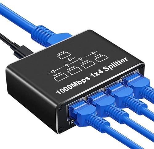 Switch Ethernet da 1 a 4 1000Mbps, Sdoppiatore Ethernet RJ45 LAN Splitter Con Cavo di Alimentazione USB-C per Computer, Hub, Router, Switch, Set-top box, TV