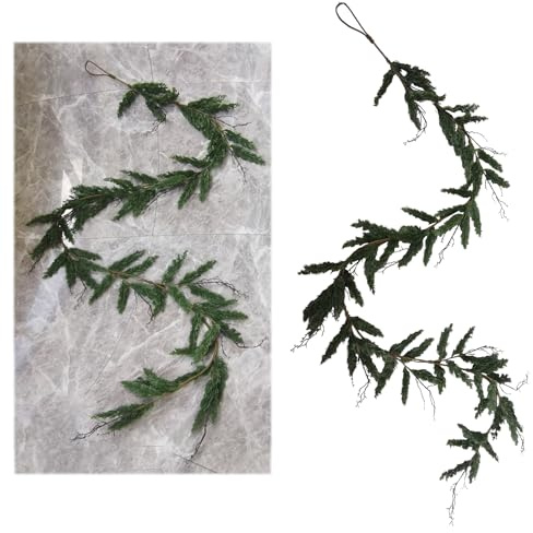 ZHDOKA Artificial Pine Needle Garland, Christmas Greenery Pine Vine Faux Cypress Cedar Pine Needles Rattan for Table Runner, Mantle, Holiday Wreaths, Winter Seasonal Decor (8.2ft)