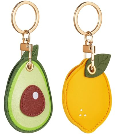 Volumoon Étui à Clés en Cuir PU, 2 Pièces Portable Imperméable, Porte-Clés de Voiture Réutilisable Pendentif pour Enfants, Femmes, Hommes (Jaune, Vert)