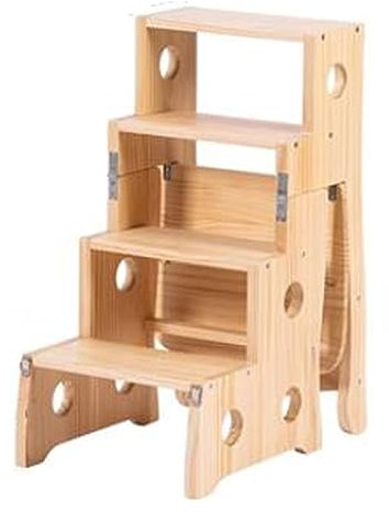 Scala Telescopica Sedia con scaletta pieghevole in legno massello a 4 gradini, scala for biblioteca protetta, sedia pieghevole convertibile sgabello espositore for adulti ufficio cucina domestica all'