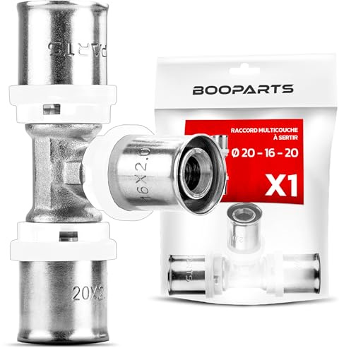 BOOPARTS – Raccordo a T a Pressare 20 x 16 x 20 mm per Tubo Multistrato | Profilo TH | Ottone Nichelato | 1 Pezzo