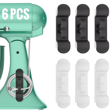 6PCS Cord Organizer for Appliances, Upgraded Kitchen Appliance Cord Wrap, Cord Holder Stick on Pressure Cooker, Coffee Maker, Air Fryer and Blender(3 Black + 3 White)
