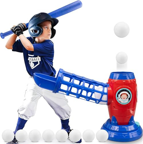 PQHIQ Tee Ball Set for Kids Toddlers, Electric Automatic Baseball Pitching Machine Pitcher Machines, Tee Ball Set Baseball Bat, Outdoor Games Toys Gift for Christmas, Birthday