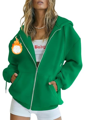 Godoboo Zip Hoodie Damen Sweatjacke mit Reißverschluss Oversize Kapuzenjacke mit Baumwolle Fleece Innenfutter Warme für Herbst Winter Fitness
