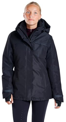 Harry Hall All-Weather Waterproof Jacket – Breathable Fabric, Detachable Hood, 100g Thermal Fill, Taped Seams, Two-Way Zip – Ideal for Riding, Hiking, Cycling – Black - M