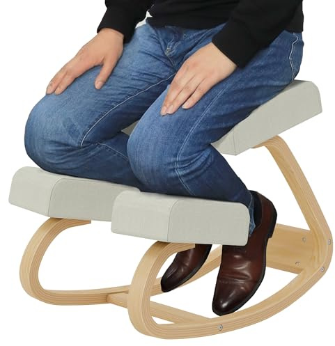 MallVitally Ergonomischer Kniestuhl ausMassivholz mit Wippfunktion,gepolsterte Sitz-und Knieauflage fuirBuro, Homeoffice und Lernen, bis 100kg