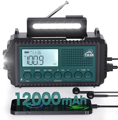 Kurbelradio, 12000 mAh Notfallradio, AM/FM/SW Baustellenradio, 5-Wege Solar Radio mit Weltempfänger, LED Taschenlampe&Leselicht, Handkurbel Blackout Notfallausrüstung für Outdoor, Notfall (Blau)