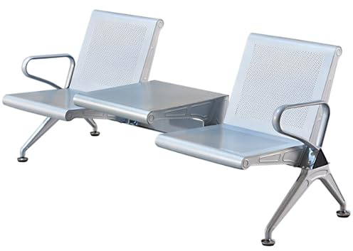 QSNYJPL Bancs de Salle d'Attente 2 Places, Chaise Visiteur en Acier Laminé À Froid avec Table d'Appoint, Accoudoirs et Dossier, Capacité de Charge de 500 Kg pour Bureaux, Hôpitaux