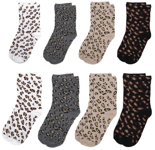 Fahibin 8 pares de calcetines con estampado de leopardo para mujer, calcetines deportivos transpirables Leo para zapatillas, zapatillas deportivas, botas
