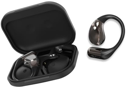 Conyat Casque Audio Ouvert avec Son Puissant, Microphone, Crochets d'oreille réglables, pour la Course, Noir