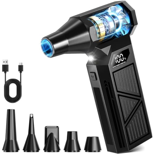 Demlaies Compressed Air Duster Cleaner for PC, 130000RPM Cordless Blower | 4 Gear Adjustable, 210g Ultra-Light Portable & 45dB Quiet, 5000mAh USB-C Fast Charge, 5 Nozzles for PC Keyboard Car Home