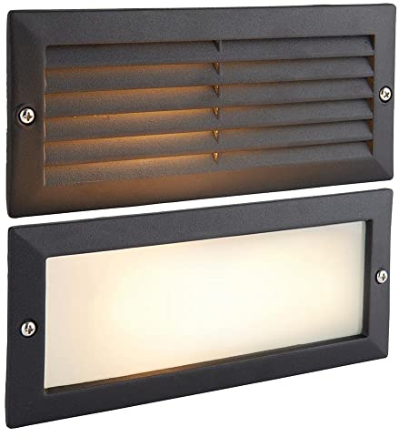 Betta Lighting Modern Outdoor Brick Lights – 40W E27 Recessed Guide Brick Light – Dimmable Wall Lighting for Outdoor Step – IP44 Garden Pathway Lights - Textured Black and Frosted Glass with Grill