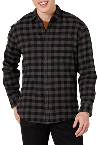 Amazon Essentials Men's Långärmad flanellskjorta (finns i Big & Tall), Kolsvart Buffalorutigt, XL