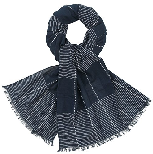 LINDENMANN Herren Schal Sommer / 100% Baumwolle, Herrenschal, blau-weiss