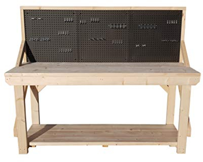 Arbor Garden Solutions Wooden Acorn Workbench With Peg Board - 46 Piece Peg Kit INCLUDED - Industrial/Garage Work Table Handmade (4ft)