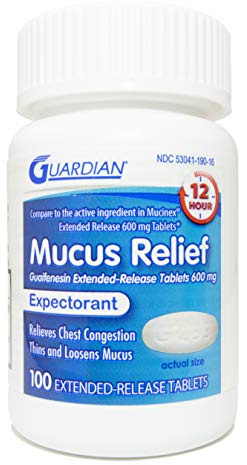Guardian Soulagement du mucus, 600 mg de guaifénésine à libération prolongée de 12 heures, expectorant de congestion thoracique (flacon de 100 pièces)