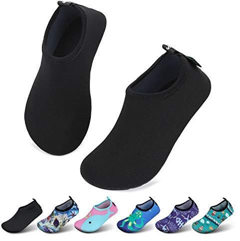 SAGUARO Chaussure d'eau Antidérapante pour Enfants Filles Légère et Confortable Chaussettes d'eau à séchage Rapide Garçons Doux et Chaussons de Plage à Pieds Nus Ondulation Noire 34/35 EU